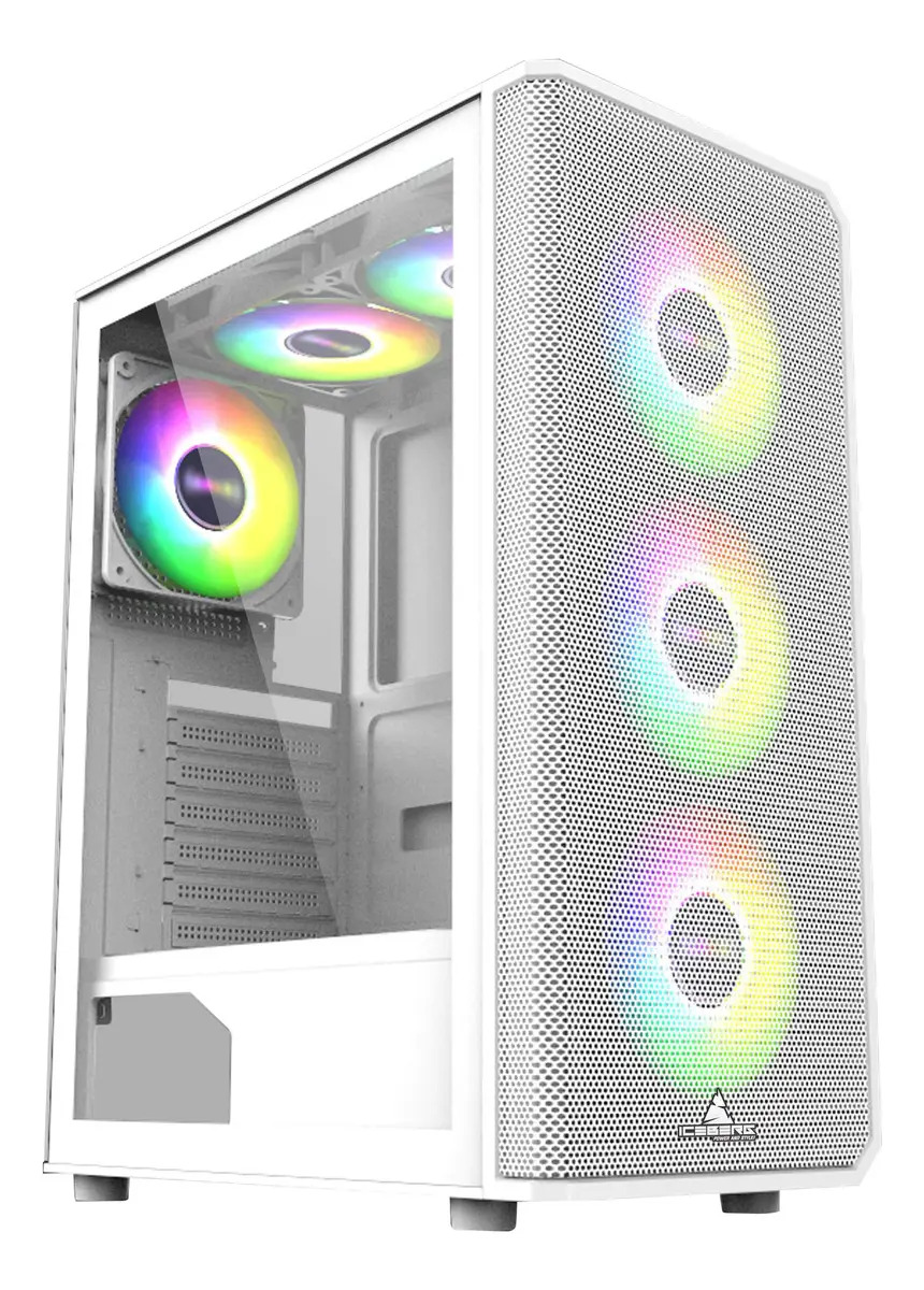Caja Atx Iceberg Flow-e Blanca 4x Ventilador Argb Front Mesh Color Blanco